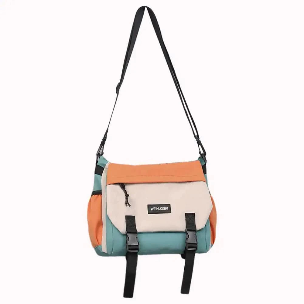 Unisex Student Messenger Bag Large Capacity Flap Crossbody Bag Contrast Color Casual Shoulder Bag for College Travel Business - M & M Global
