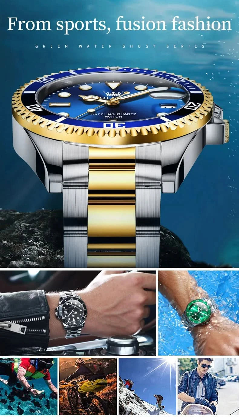 OLEVS Watches for Men with Date Luxury Big Face Waterproof Mens Wristwatch Analog Dress Two Tone Stainless Steel Man Watch - M & M Global