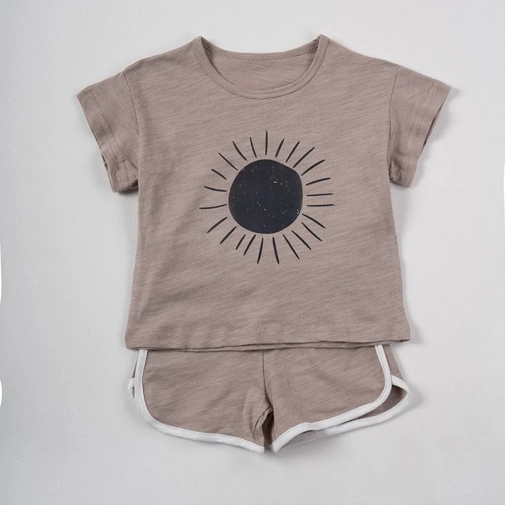 Summer 2pcs Children Clothes Sets Korea Moon Print Outfits Muslin Patchwork Casual Suits Kids Shorts T-shirt Boys Girls Outfits - M & M Global