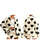 Women s Valentine s Day Heart Print Hooded Sweatshirt Casual Long Sleeve Pullover Loose Fit Fleece Jacket Coat