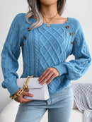 Women Casual Square Collar Buttons Long Sleeve Knitted Pullover Sweaters for Autumn Winter 2026