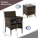 3 Piece Patio Furniture Set, Outdoor Wicker Patio Chairs with Soft Cushions & Tempered Glass Top Table, PE Rattan Bistro