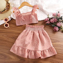 Girls' Clothing Set 5-12T Tri-Color Optional Flying Sleeve Square Collar Vest Top + Lace Skirts  Children Girls Baby Clothes Set - M & M Global