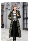 Korean Style Thickened Winter Cotton Jacket Women's Long Coat with Fur Collar Slim Fit Hooded Ladies' Cotton Padded Coat