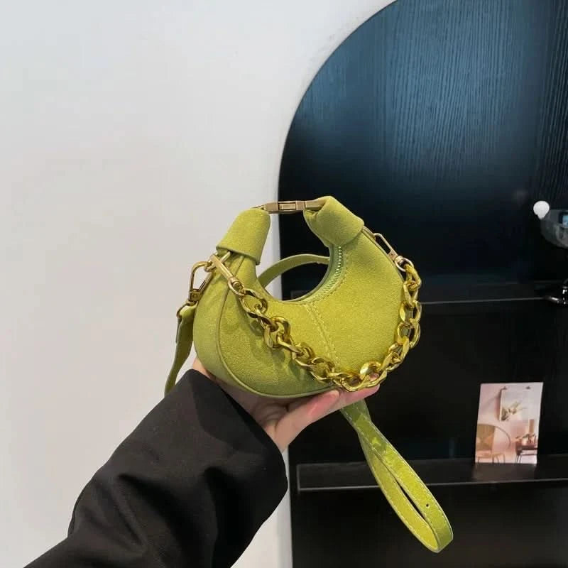 Mini Semicircle Saddle Crossbody Bag For Women Luxury Lemon Color Handbag Half Moon Bag Fashion Chain Lady Cross Body Bag - M & M Global