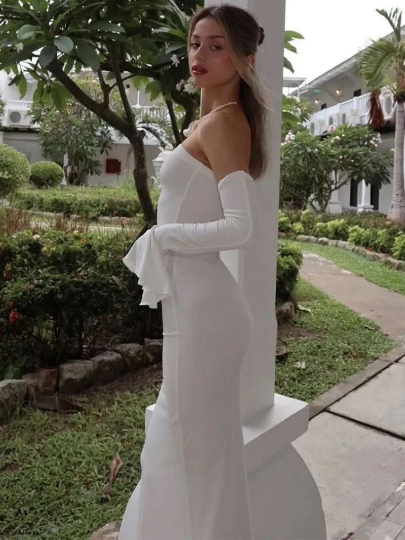 Trendix Black Elegant Evening Dress Women Sexy Off Shoulder Slim High Waist Tube Dresses Beach Party Ruffle Backless Long Dress - M & M Global