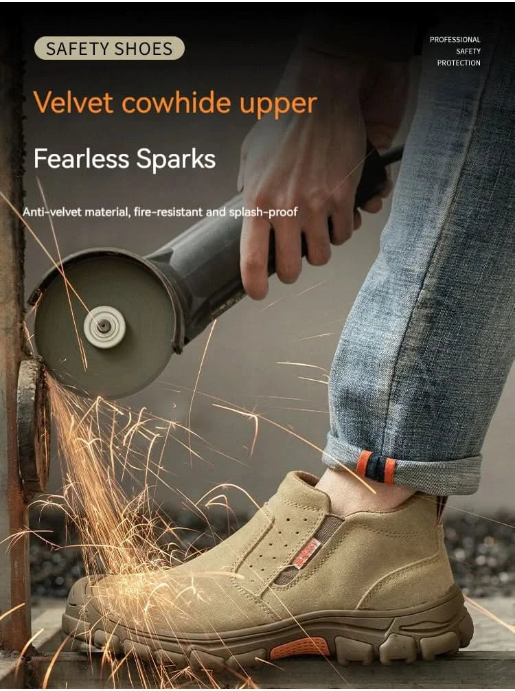 Mens Work Boots Composite Toe Safety Footwear Metatarsal Guard Puncture-Proof Construction Work Shoes Anti-Slip Rubber Outsole
