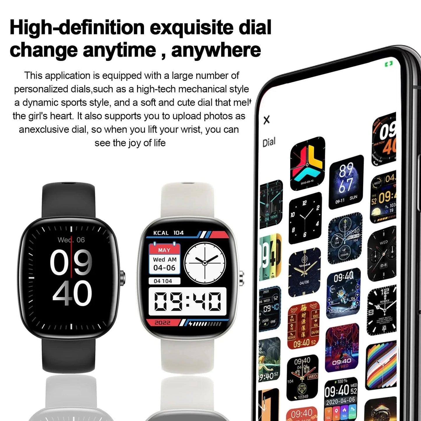 Smart watch, custom wallpaper, call reminder/rejection, multiple sports modes, music playback, unisex, suitable for iOS/Android