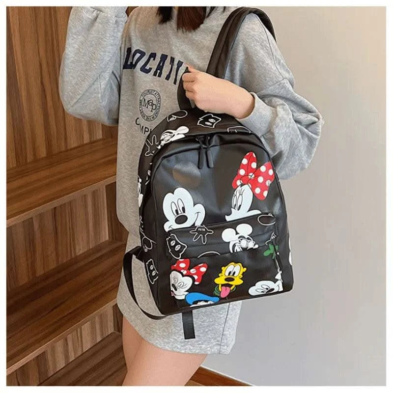 Disney Mickey PU Leather Backpack New Cute Cartoon Laptop Bag Minnie Mouse Large Capacity School Bag for Women Fashion Tote Bag - M & M Global