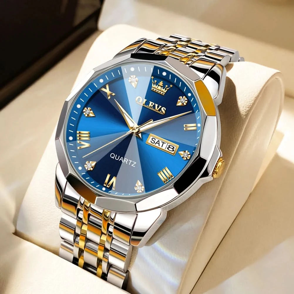 OLEVS Men's Watches Causal Fashion Original Quartz Watch for Man Waterproof Stainless Steel Luminous Date Week Trend Dress Reloj - M & M Global
