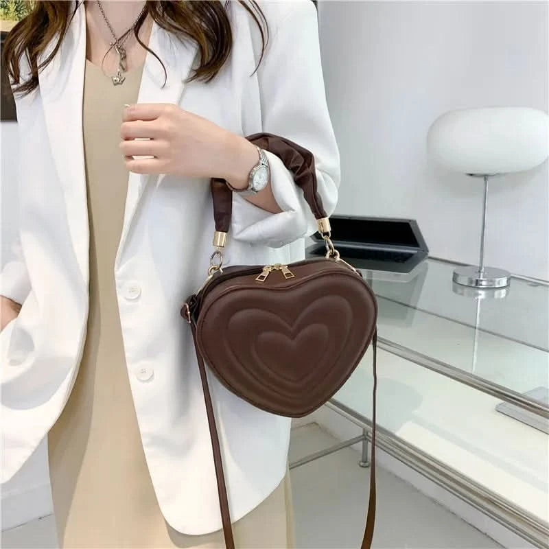 Luxury Quilted Handle Women PU Leather Shoulder Bag Fashion Heart Solid Color Crossbody Bag - M & M Global