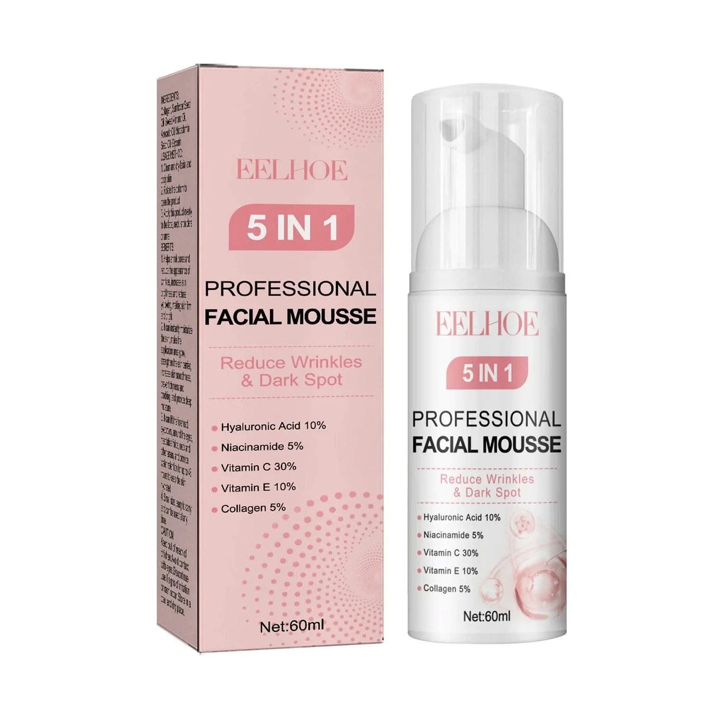 EELHOE 5 in 1 Face Serum for Glowing Skin Firming Micro Face Cream Anti Wrinkle Shrink Pores Cleansing Mousse Facial Skin Care - M & M Global