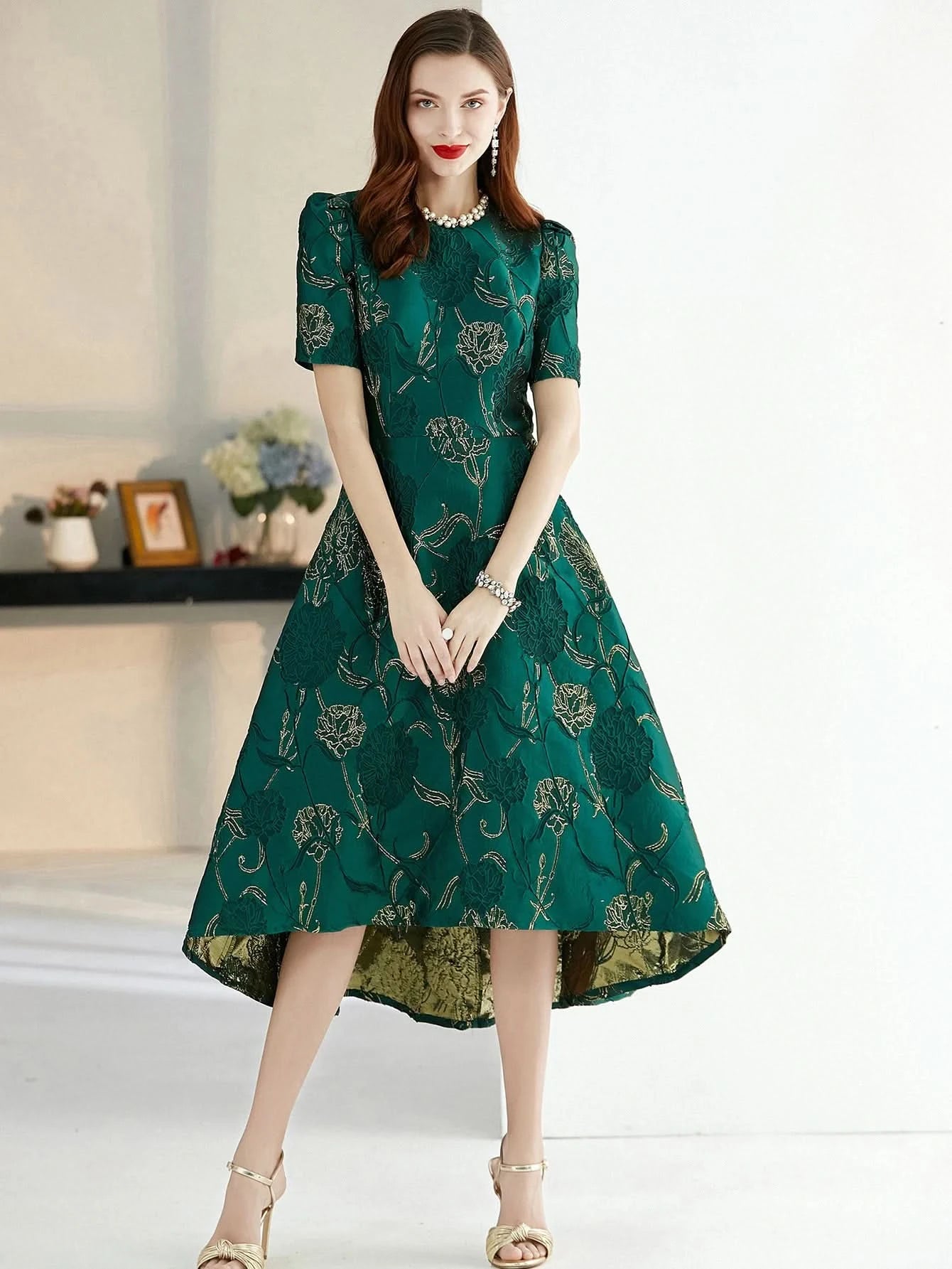 Women Summer Long Dress Elegant Boho Floral Jacquard Flower Dress Irregular Evening Party Dress Lady Ball Gown - M & M Global