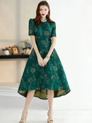 Women Summer Long Dress Elegant Boho Floral Jacquard Flower Dress Irregular Evening Party Dress Lady Ball Gown - M & M Global