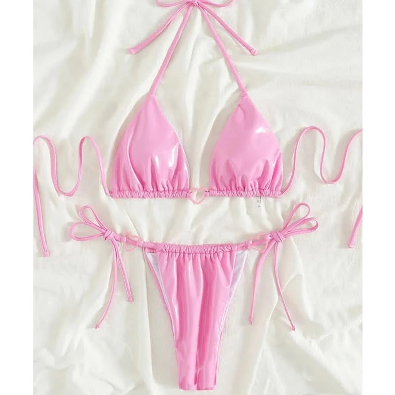 Sexy PU Bikinis 2025 Women's Swimwear Female Swimsuit For Swimming Wear Bathing Suits Brazilian Bikini Set Beachwear Pool Bather - M & M Global