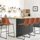 JHK Leather Modern Bar Bench 2-piece Set Armless Metal Leg Brown Bar Bench with Backrest Home Chair Living Room Furniture