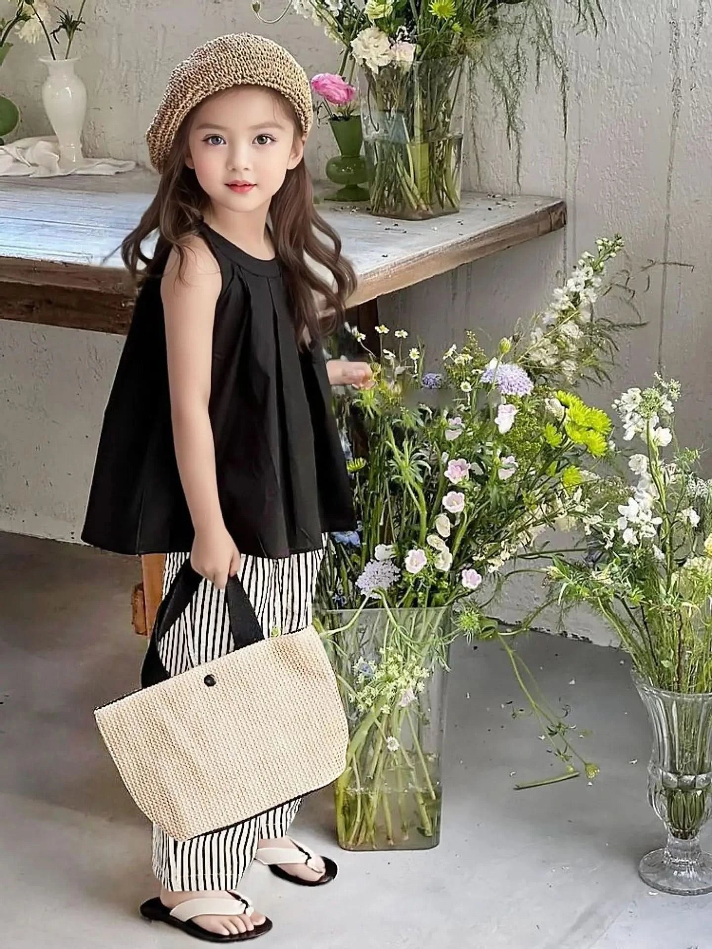 2PCS/set Vest+Striped Wide Leg Pants Summer Daily Simple Sleeveless Children's Clothing For 1 to 8 Years Old - M & M Global