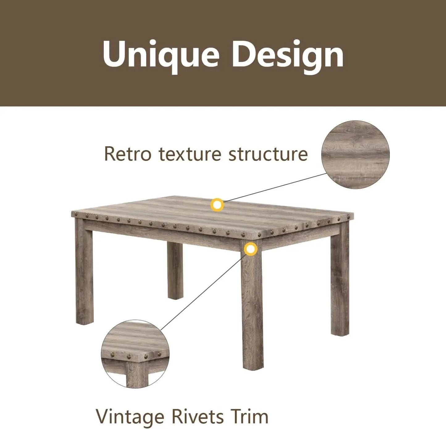 Rustic Dining Table, Farmhouse Kitchen Dining Chairs , Charming 60" Rectangular Wooden Table& Upholstered