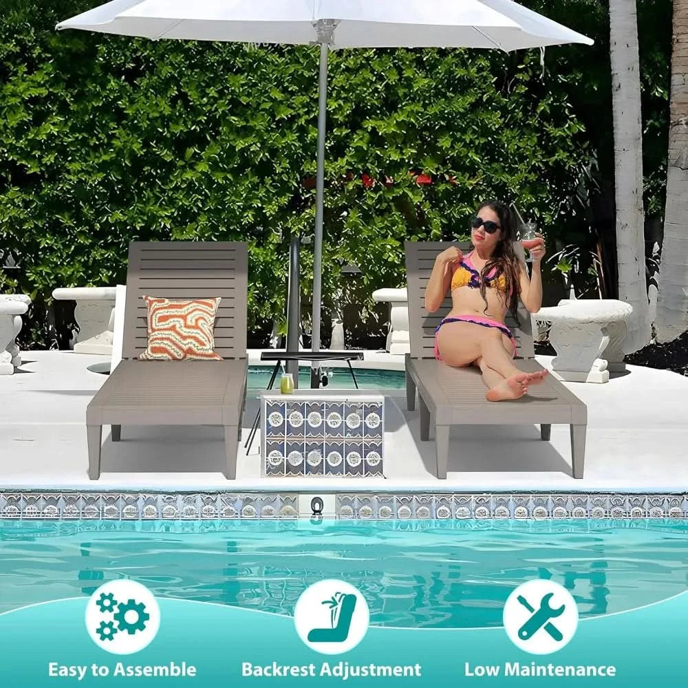 Outdoor Chaise Lounge Chair Set of 2 for Poolside Patio, Water-Resistant Tanning Chair Recliner with Adjustable Backrest,