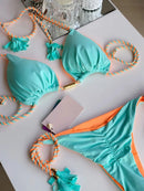 Sexy Solid color Two-piece Triangle Swimwear Women's Swimsuit Braiding rope Bikinis Set Beach Bathing Suit Brazilian Biquinis - M & M Global