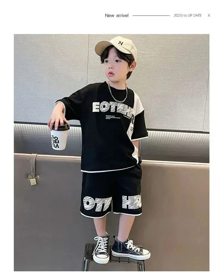 New Summer Teenagers Boys Clothing Sets Child Fashion Letter Top And Shorts 2Pcs Kids Tracksuit 4 5 6 7 8 9 10 11 12 13 14 Years - M & M Global