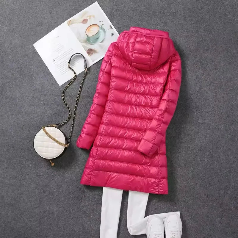 Plus Size 5xl Women's Long Puffer Jacket 2023 New Arrivals Autumn Winter Female Hat Detachable White Duck Down Coat