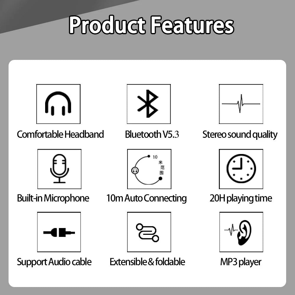 Men Gift Gold Wireless Headphones Bluetooth Earphone Stereo Headset Game with Build-in MIC with Universal for Android and iOS