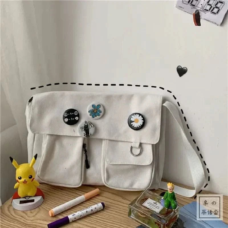 2025 Young Unisex Canvas Messenger Bag Postman Student Shoulder Bag Phone Bookbag Handbags Japanese style Daily Crossbody Bag - M & M Global