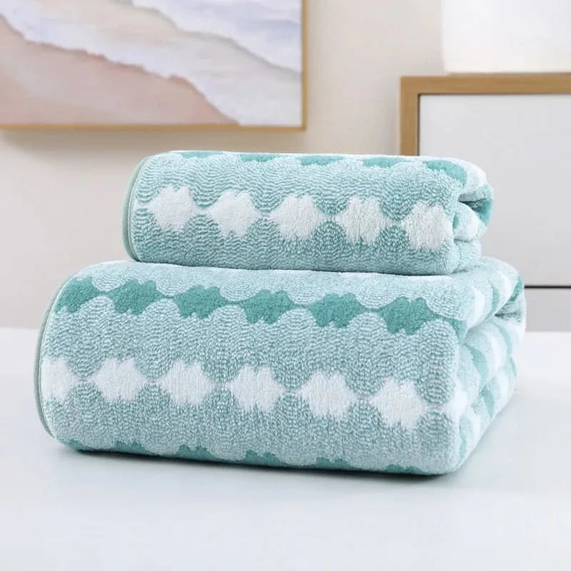 Soft Striped Bath Towel Set - Quick-Drying Absorbent Microfiber Face & Hand Towels for Bathroom, Home Spa - 70x140cm & 35x75cm - M & M Global