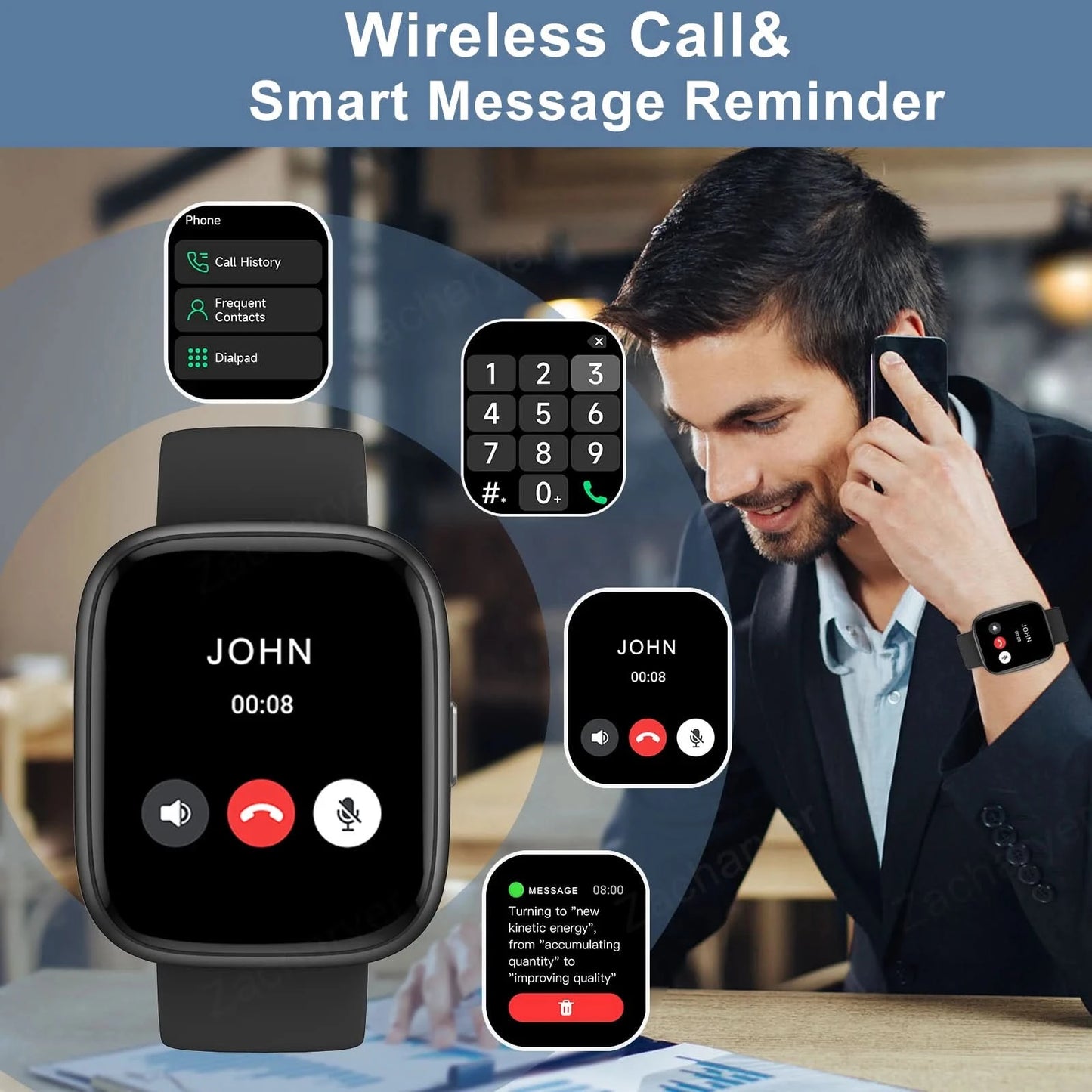 Smart watch, Alexa voice, multi-sport mode, message reminder viewing, suitable for men and women, custom wallpaper