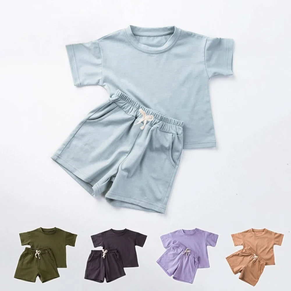 2PCS Children Cotton Clothes Sets Summer Shorts Sleeves Shorts Boys And Girls Casual Suit Fashion Comfort  Outfits - M & M Global