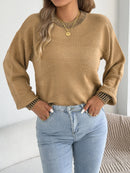 Autumn Winter Causal Round Neck Striped Sweaters Woman 2025 Lantern Long Sleeve Knitted Pullover White Red Khaki Women Clothes