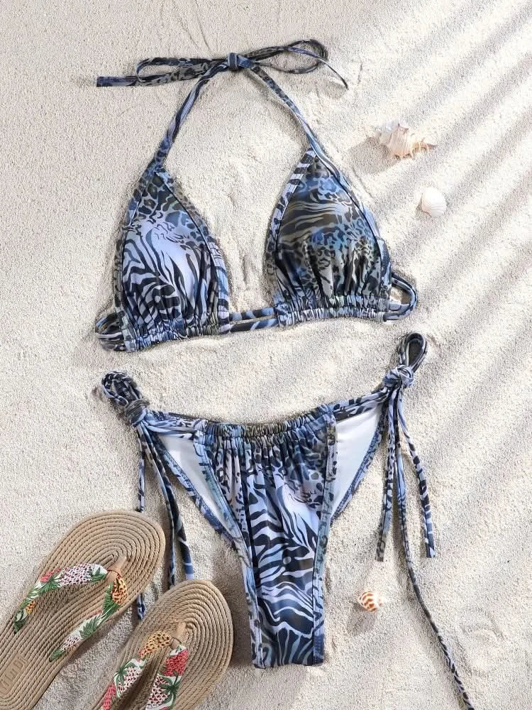 ZRTAK Sexy Swimwear Women Bikini String Swimming Suit For Women Bathing Suit Micro Folds Hight Cut Lace Halter Bikinis Set - M & M Global