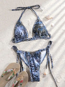 ZRTAK Sexy Swimwear Women Bikini String Swimming Suit For Women Bathing Suit Micro Folds Hight Cut Lace Halter Bikinis Set - M & M Global
