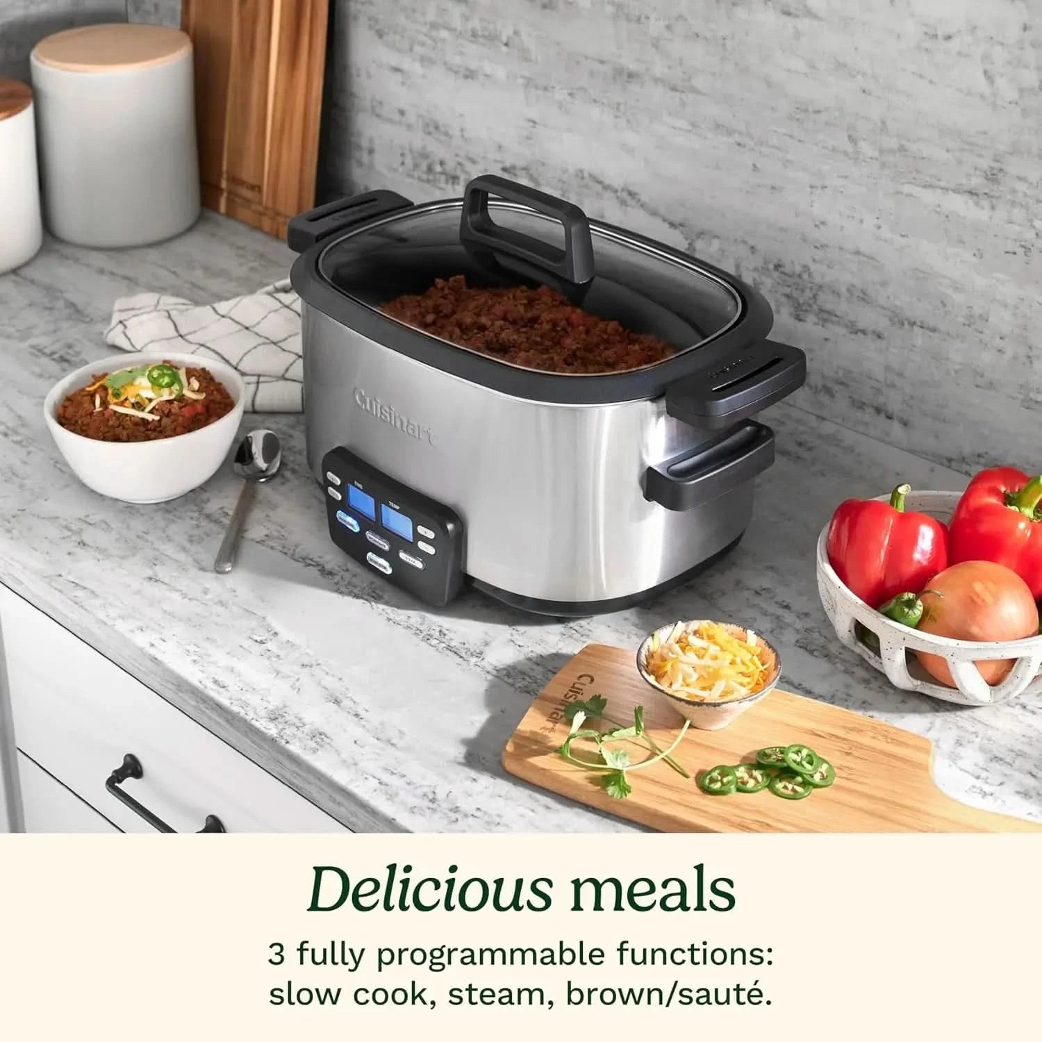 MSC-600 3-In-1 Cook Central 6-Quart Multi-Cooker: Slow Cooker, Brown/Saute, Steamer, Silver - M & M Global