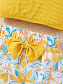 Girls Children Fashion Suit One Shoulder Top & Shorts Printed Floral Girl Summer Suspender Set Birthday Gift Fashion Suits - M & M Global