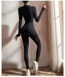 Womens Yoga Jumpsuits Long Sleeve Thin Slim Fit Stretch One Piece Playsuits Romper Sexy Fitness Female Basic Zipper Sportwears