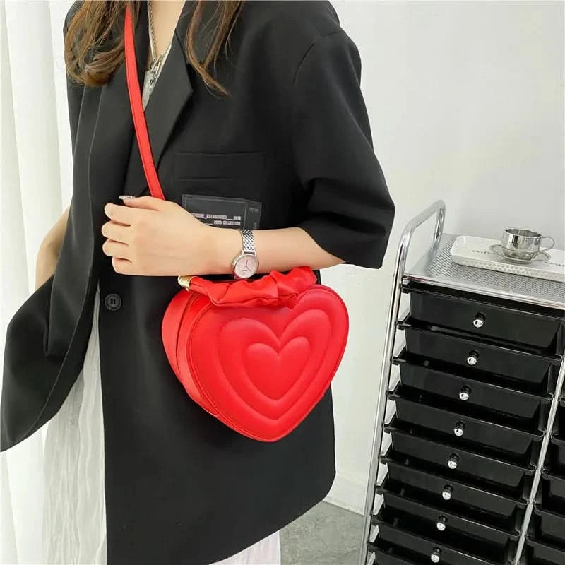 Luxury Quilted Handle Women PU Leather Shoulder Bag Fashion Heart Solid Color Crossbody Bag - M & M Global