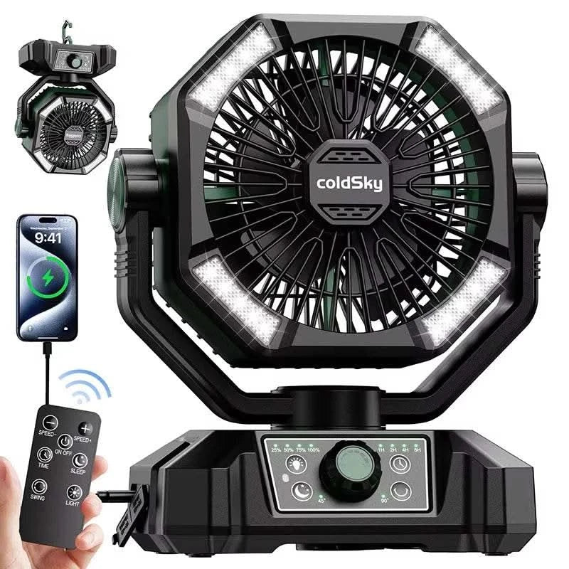 coldSky Camping Fan with 4 LED Lantern 8 Speeds Desk Fan 20000mAh Battery Portable Outdoor Fan for Outdoor Camping and Fishing - M & M Global
