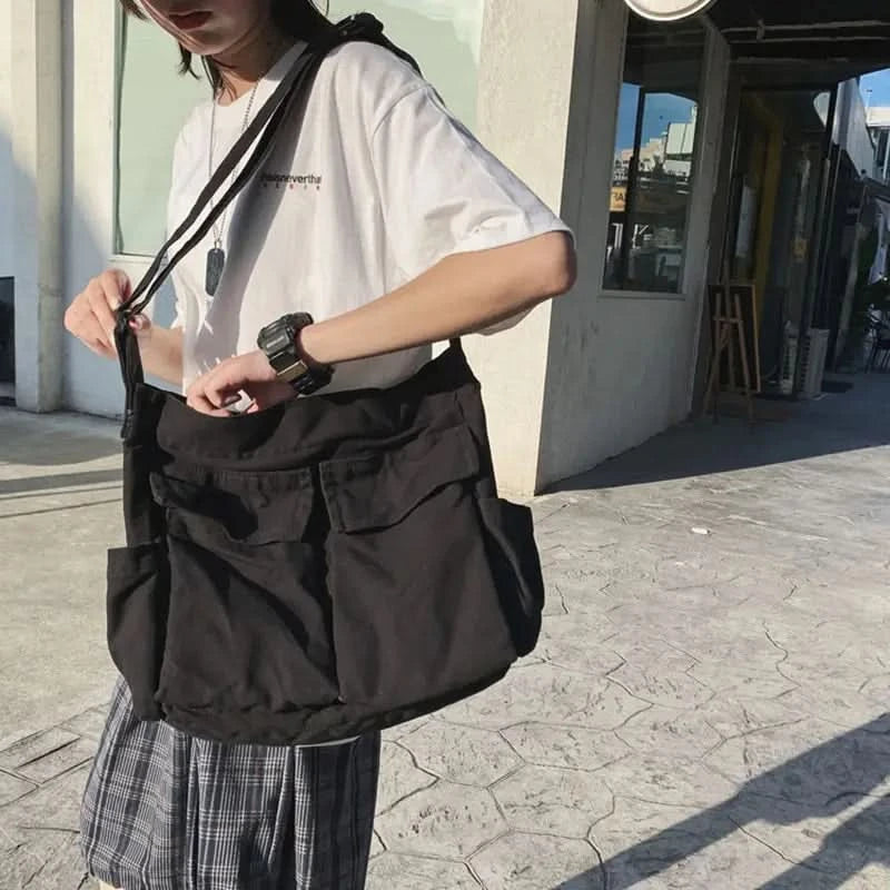 Women Messenger Bag Laege School Computer Shoulder Handbag Black Student Handbag Zipper Casua Canvas Bags - M & M Global
