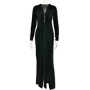 Mozision Deep V Neck Long Sleeve Split Maxi Dress Women Elegant Clubwear 2023 Autumn New Bodycon Ruched Sexy Long Dress - M & M Global