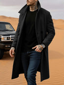 Winter Essential Trench! Men's Woolen Coat With Lined Early Autumn Classic Trench Style, Solid Jacket, Travel Ready!