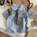Fashion Clothes Summer Kids Boys Girls Causal Strips Shirt Shorts 2Pcs/Set With Tie Toddler Baby Clothing Infant 0-5 Years - M & M Global