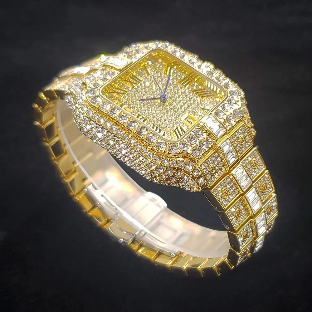 Luxury Original Brand Men Watch Fashion Bling Diamond Inlay Square Wristwatch Hip Hop Iced Out Man Jewelry Clock - M & M Global