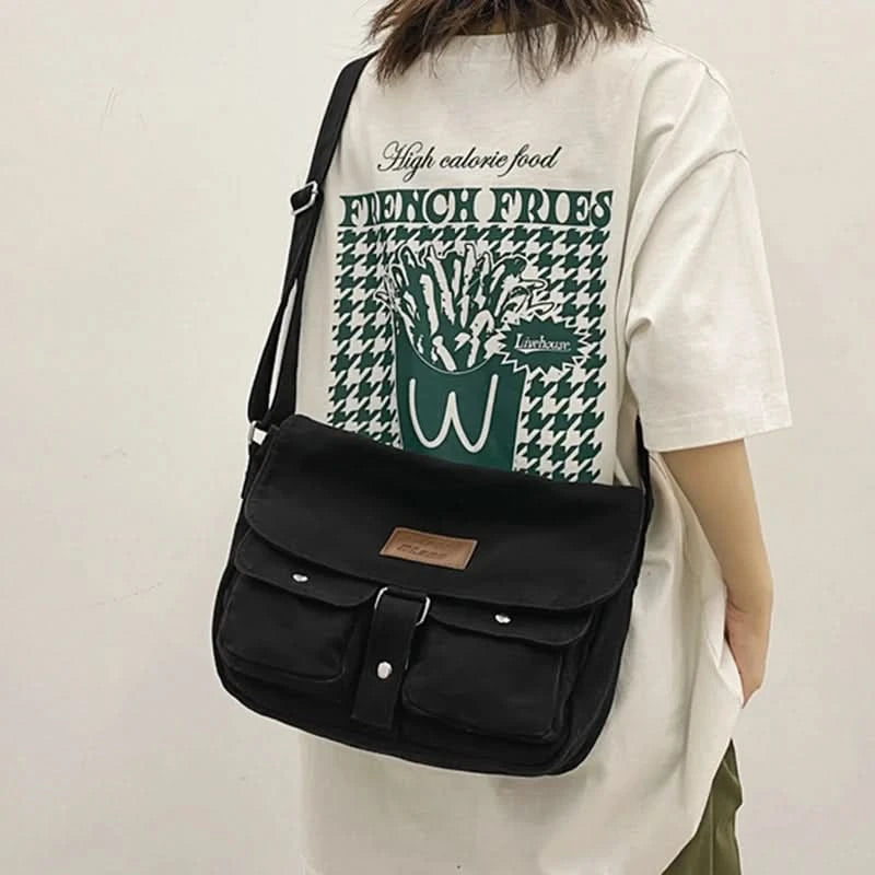 High Quality Canvas Handbag Shoulder Bags Large Capacity Crossbody Bags For Women Simple Casual Messenger Bag Student School Bag - M & M Global