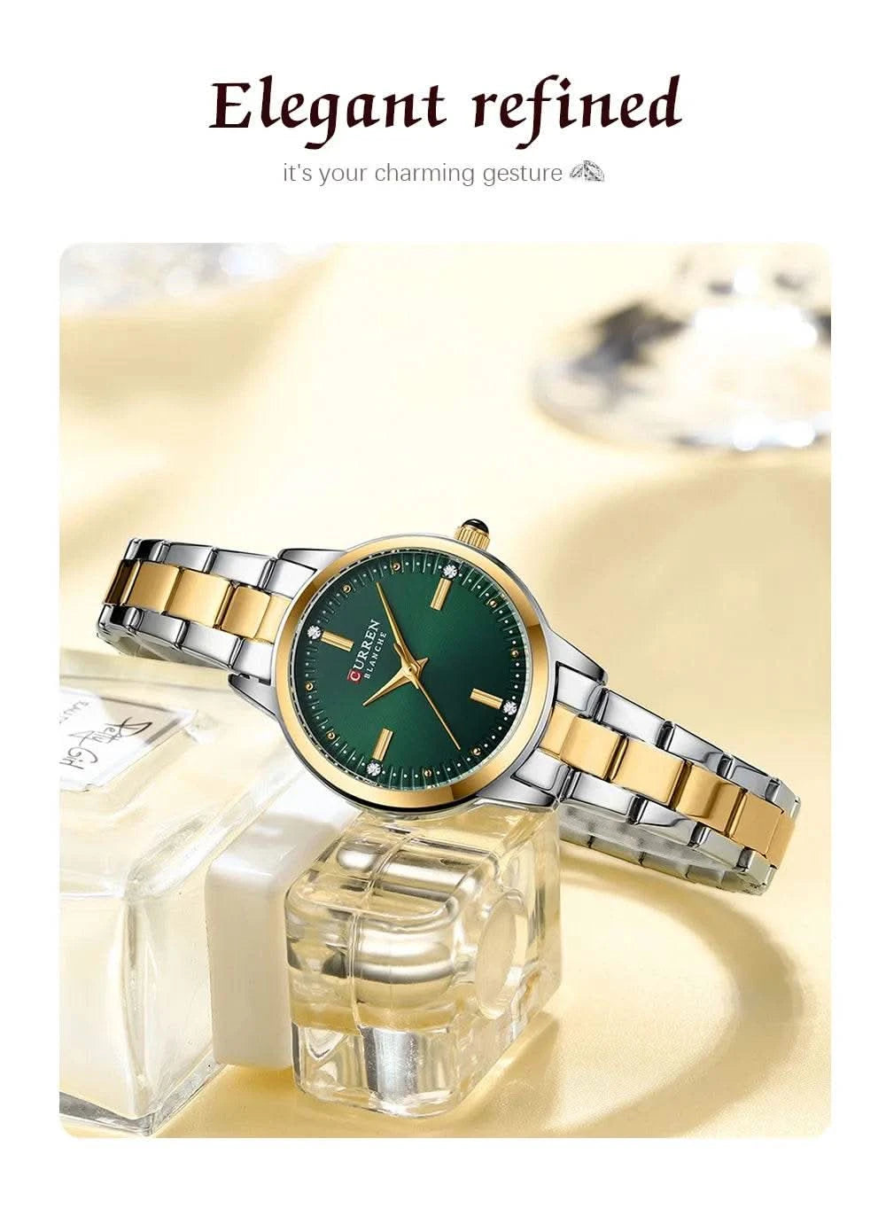 CURREN-Women's Simple Dial Wristwatch, Elegant and Charming Bracelet Quart Watches for Lady, Fashion Brand - M & M Global