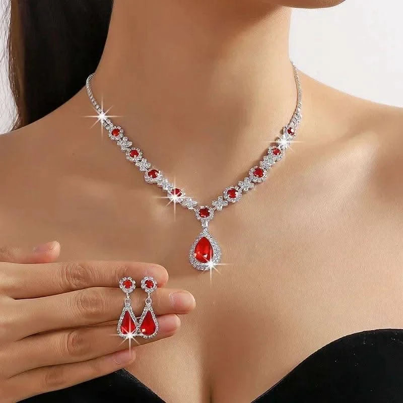 2pcs/set Jewelry Sets Women Elegant Waterdrop Rhinestone Pendant Necklace stud Earrings Wedding Dress Bridal Jewelry Set - M & M Global