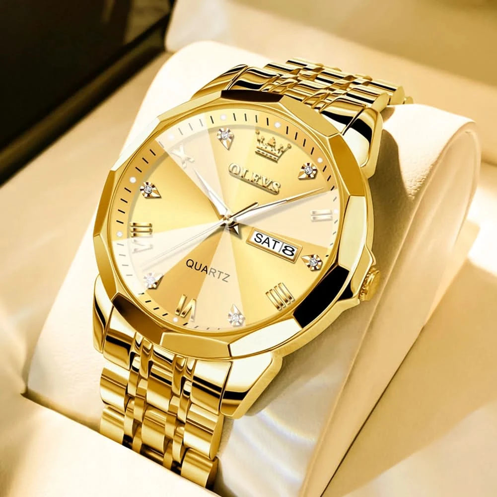 OLEVS Men's Watches Causal Fashion Original Quartz Watch for Man Waterproof Stainless Steel Luminous Date Week Trend Dress Reloj - M & M Global