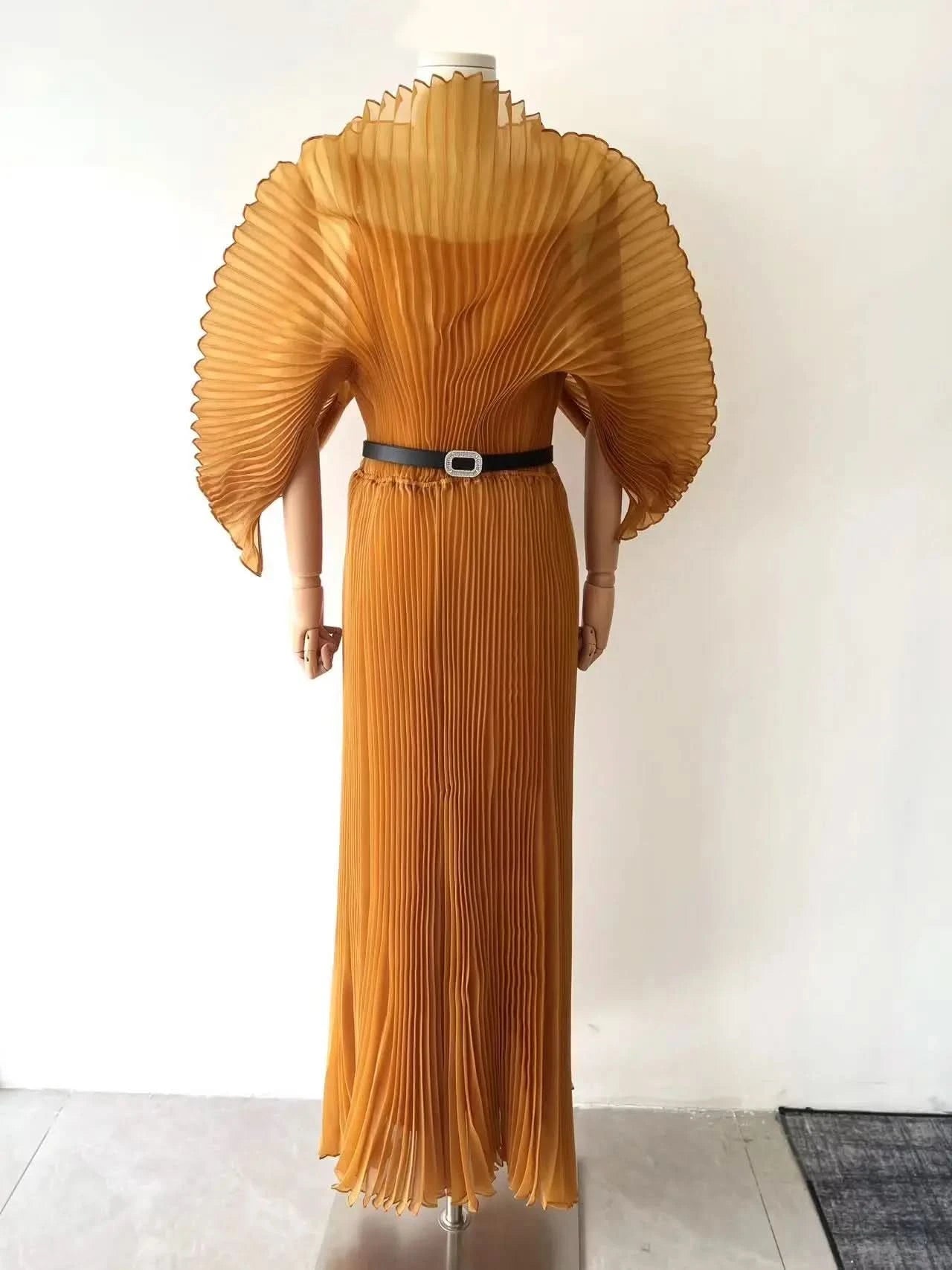 YUDX Pleated 2024 Fall New Handmade Pleated Women's Dresses Loose Plus Size Women's High Smocked Dress Long Dress - M & M Global