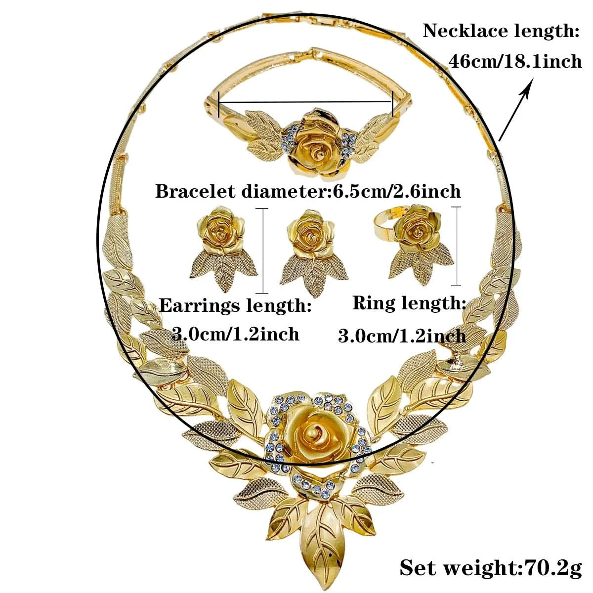 Jewelry Sets for Women Flower Pendant Necklace 18k Gold Plated Fashion Design Earring Bracelet Ring Sets Exquisite Gifts - M & M Global